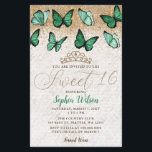Borboleta Verde Dourada do Orçamento Doce 16 Convi<br><div class="desc">Elegante de Orçamento Emerald Green Tiara Butterflies Sweet 16 Convite</div>