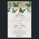 Borboleta Verde Dourada do Orçamento Doce 16 Convi<br><div class="desc">Elegante de Orçamento Emerald Green Tiara Butterflies Sweet 16 Convite</div>