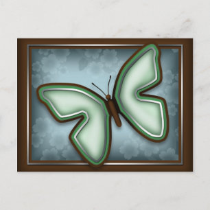 Borboleta Verde Elegante, Cartão Postal Azul e Ma