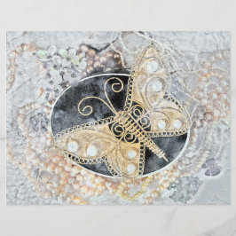 Borboleta Vintage Arte Dourada Branca Romântica