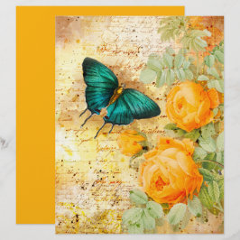 Borboleta Vintage Flores de Laranja Papel de Escra