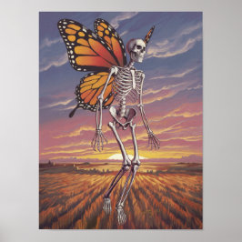 Borboleta Voadora Skeleton Impressão Poster Wall A