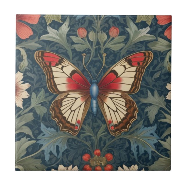 Borboleta William Morris estilo Blue & Red Floral (Frente)