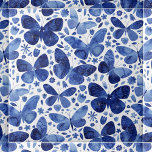 Borboletas Aquarela Azul<br><div class="desc">Pintura de borboletas de cor azul-indigo e branca. Este azulejo é um padrão repetitivo,  então parecerá excelente em múltiplos.</div>