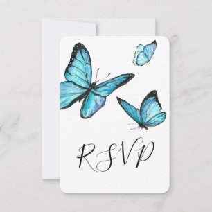 Borboletas aquarela azul RSVP de casamento moderno