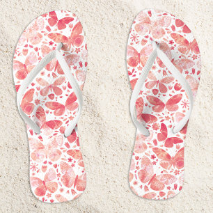 Borboletas Aquarela chinelos cor de Coral Rosa