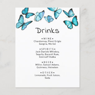Borboletas azuis. Menu de bebidas de casamento cap