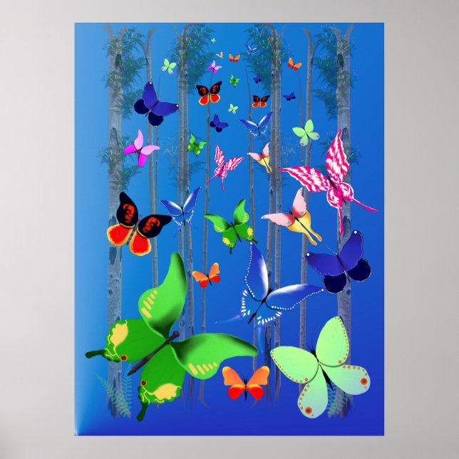Borboletas Brilhantes e Poster florestal (Frente)