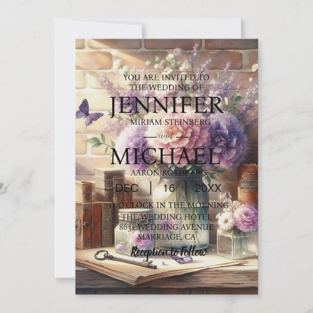 Borboletas Clássicas Convites para Casamento (Frente)