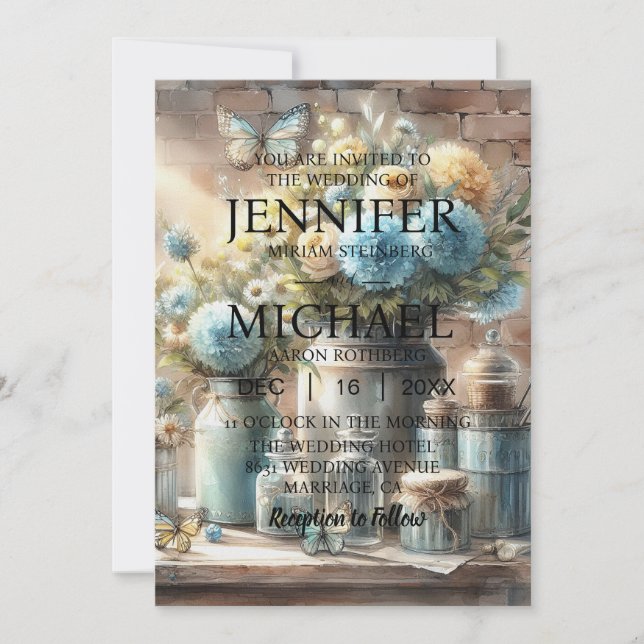 Borboletas Clássicas Convites para Casamento (Frente)