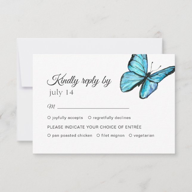 Borboletas de aquarela azul casamento RSVP (Frente)