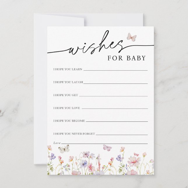 Borboletas de flores silvestres desejam um cartão  (Frente)