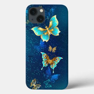 Borboletas de ouro em um fundo azul