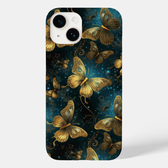 Borboletas de ouro mal existem no iPhone 14 Case (Verso)