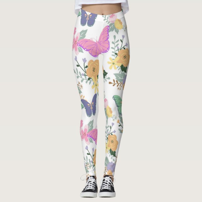 Borboletas de Pastel e flores Leggings (Frente)
