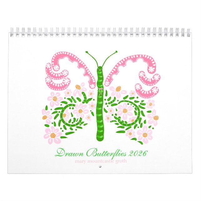 Borboletas Desenhadas Calendário 2026 (Capa)