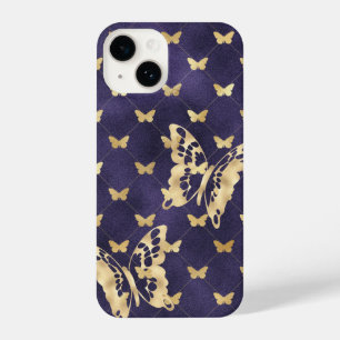 Borboletas do Ouro de veludo roxo iPhone 14 Capas