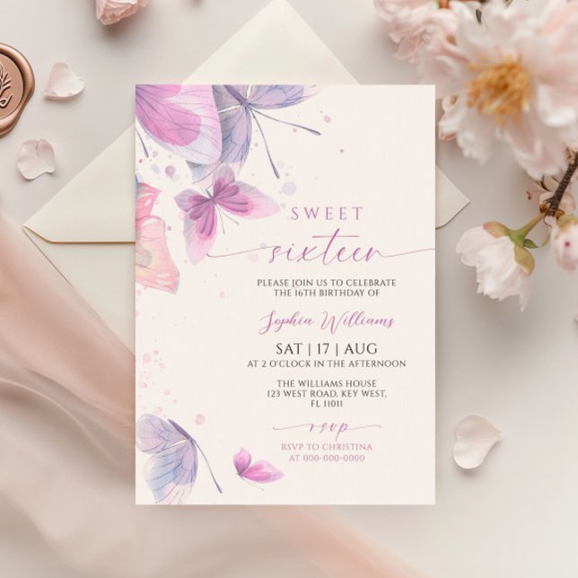 Borboletas Doce 16 Convite de Aniversário (Criador carregado)