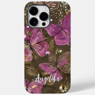 Borboletas e flores cor-de-rosa Nome personalizado