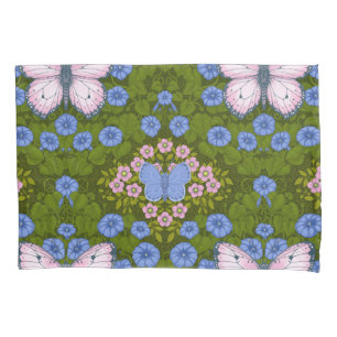 Borboletas e flores simetria, azul e rosa