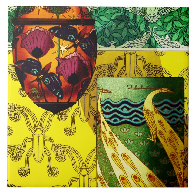 Borboletas e papagaios e Azulejo cerâmico de Peaco (Frente)