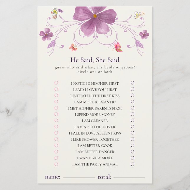 Borboletas Elegantes Que Ele Disse, Ela Disse Jogo (Frente)