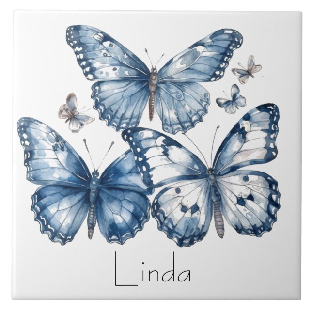 Borboletas em Azul de Delft, personalizável (Frente)