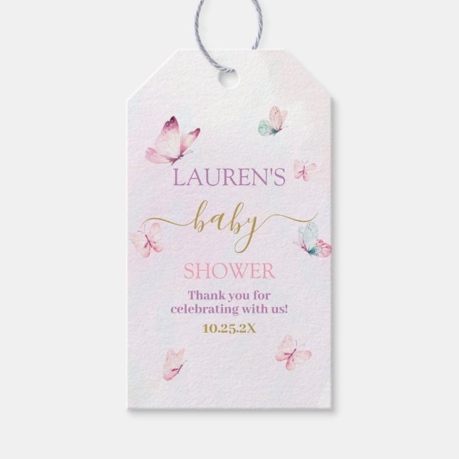 Borboletas Etiqueta de Presente do Chá de fraldas  (Frente)