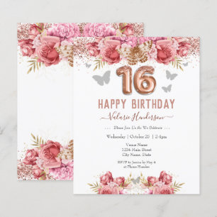 Borboletas Floral Rosa Feliz 16º Aniversário