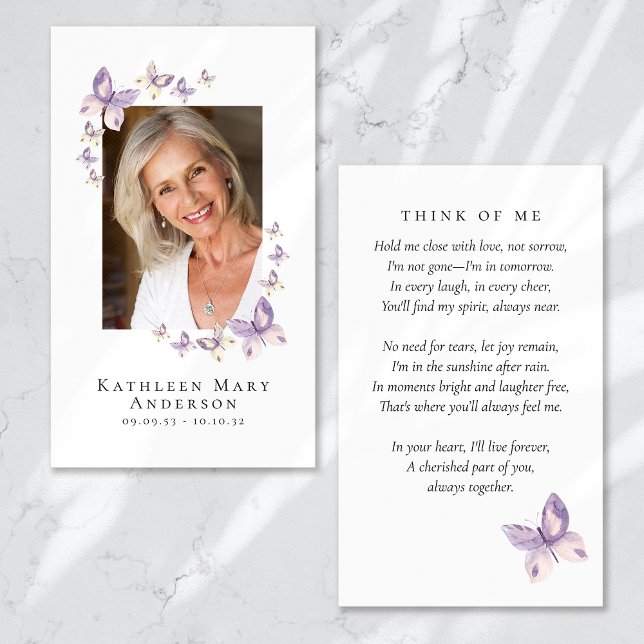 Borboletas Foto Funeral Memorial Prayer Card (Criador carregado)