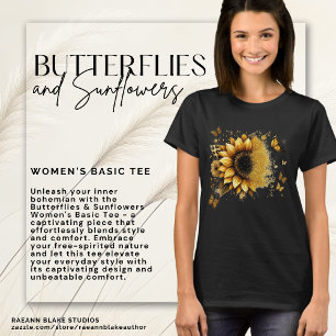 Borboletas & Girassóis Camiseta Básica Feminina