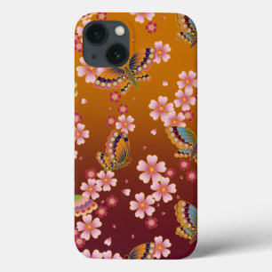 Borboletas japonesas no meio de Sakura Flores Dour