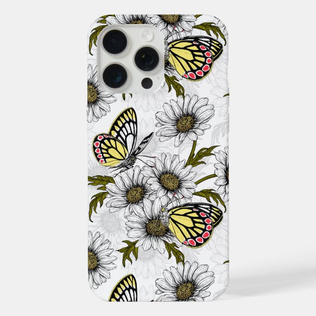 Borboletas Jezebel e flores de margarida em branco (Verso)
