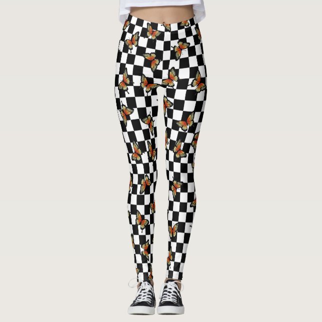 Borboletas Laranja Verificadas Leggings Spandex (Frente)