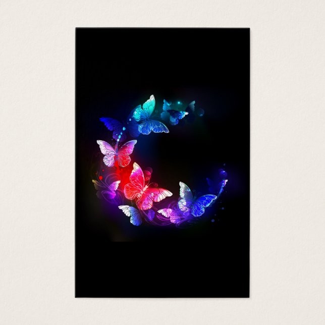 Borboletas Neon Night brilhantes sobre fundo preto (Frente)