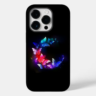 Borboletas Neon Night brilhantes sobre fundo preto