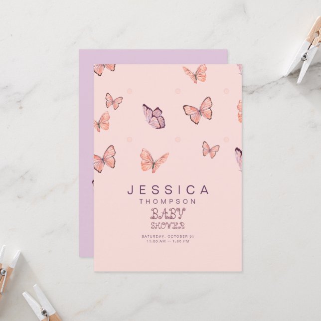 Borboletas no Convite à Chá de fraldas de Air Girl (Frente/Verso In Situ)