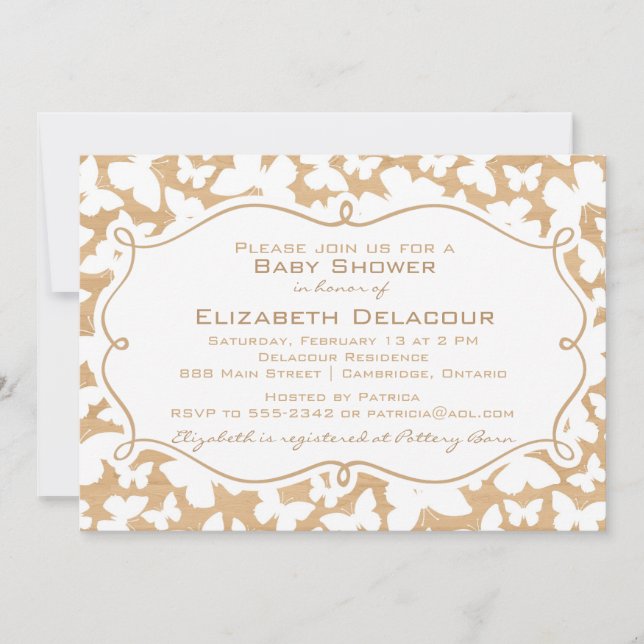 Borboletas no Convite para Chá de fraldas de Padrõ (Frente)