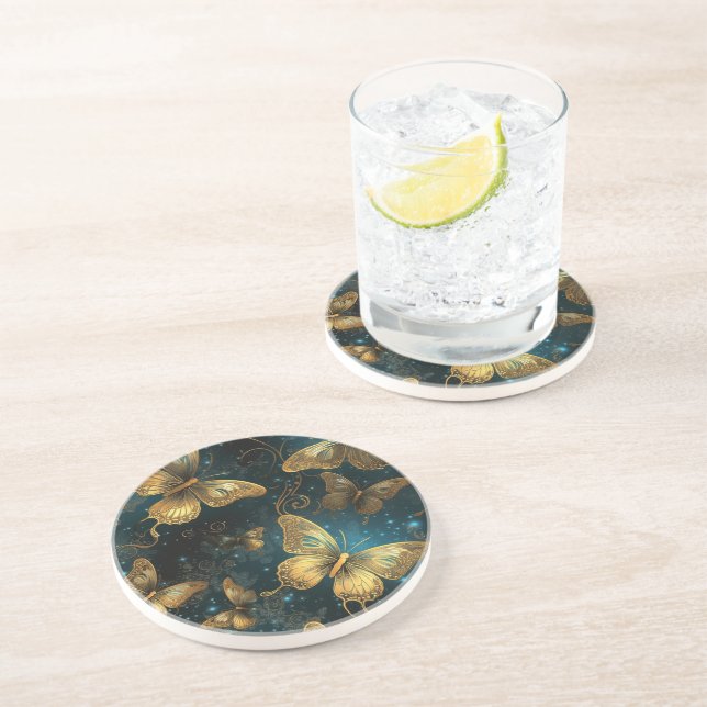 Borboletas ouros Porta copos Sandstone (Lateral)