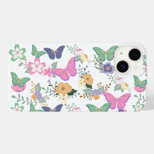 Borboletas Pastel Florais Case-Mate iPhone 14 (Verso (horizontal))