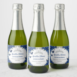 Borboletas Prateadas Royal Azul Floral Quinceañera