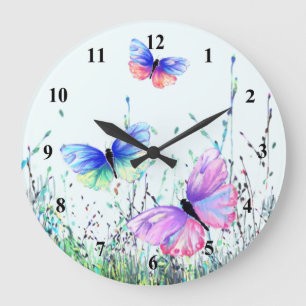 Borboletas primavera voando no relógio de parede n