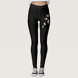 Borboletas Rosa Fofo Leggings Pretas | Mulheres Fo