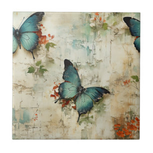 Borboletas Turquesa Vintage Floral Rústico