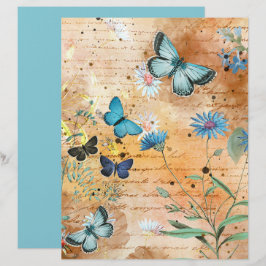Borboletas Vintage Collagem Floral Papel Scrapbook