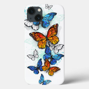 Borboletas voadoras Morpho e Monarca