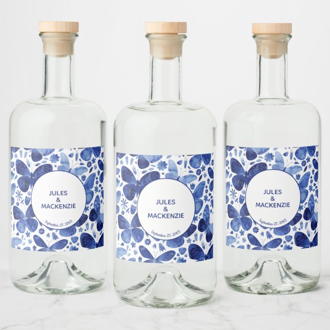 Borboletas Watercolor Indigo Blue Modern Boho (Garrafas)