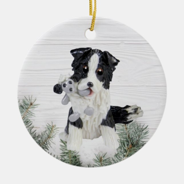 Borda Collie com Enfeites de natal de Ovinos (Frente)