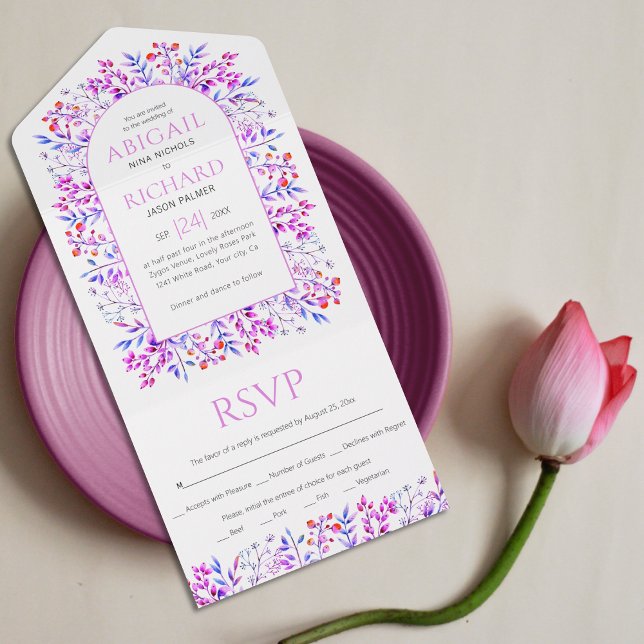 Borda das folhas e bagas, casamento roxo rosa (Criador carregado)