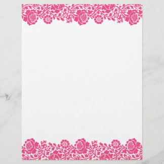 Borda do Damasco Floral Retro-Rosa Quente